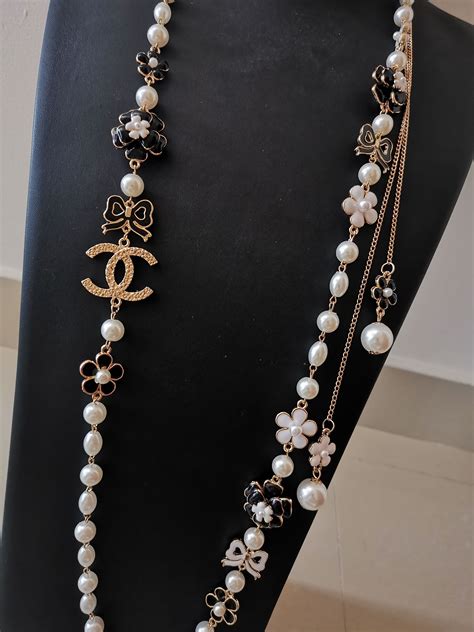 chanel pearl necklace replica|chanel inspired long pearl necklace.